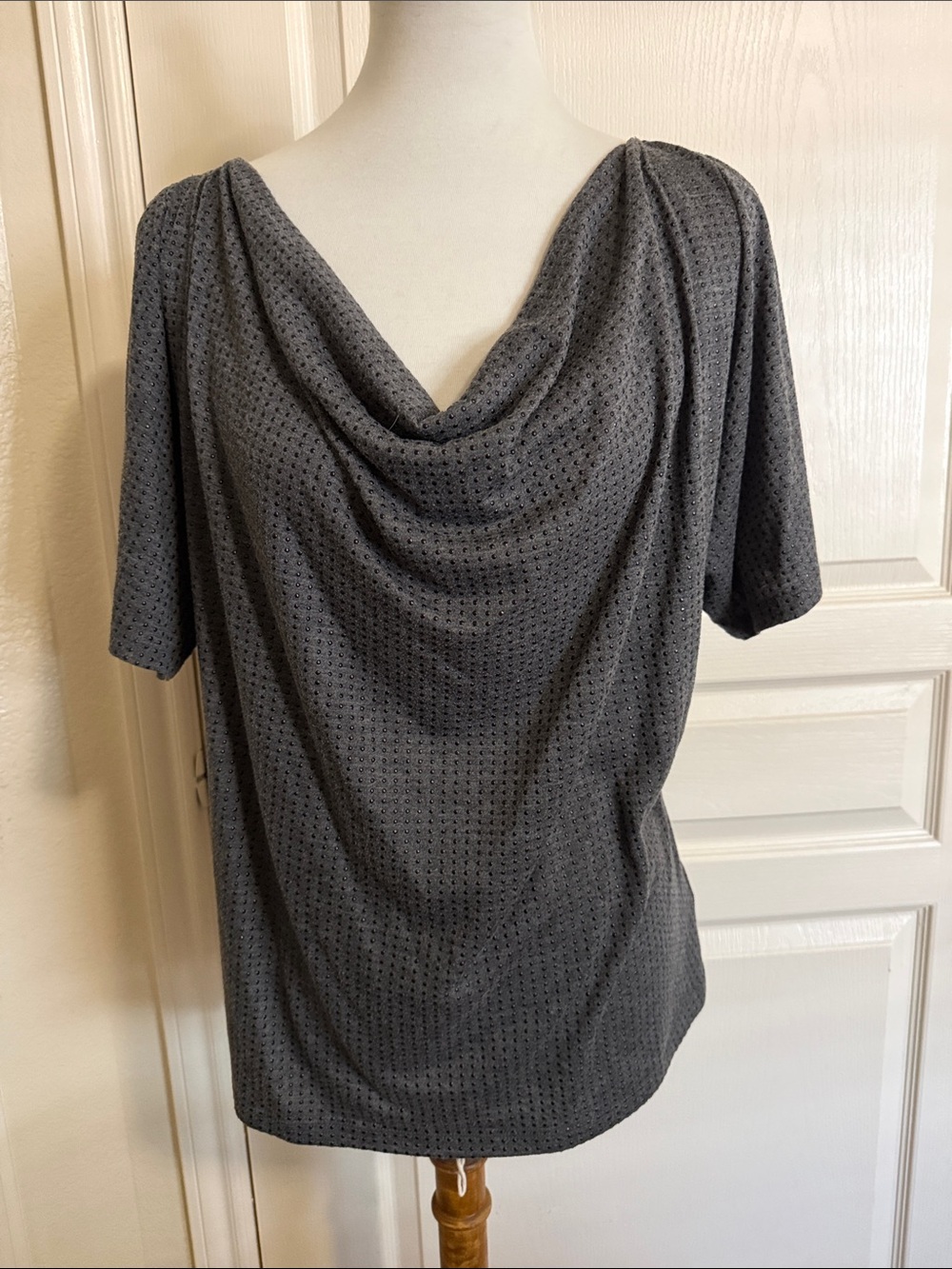 Michael Kors Dark Gray Draped Cowl Sleeve Top Sz Large